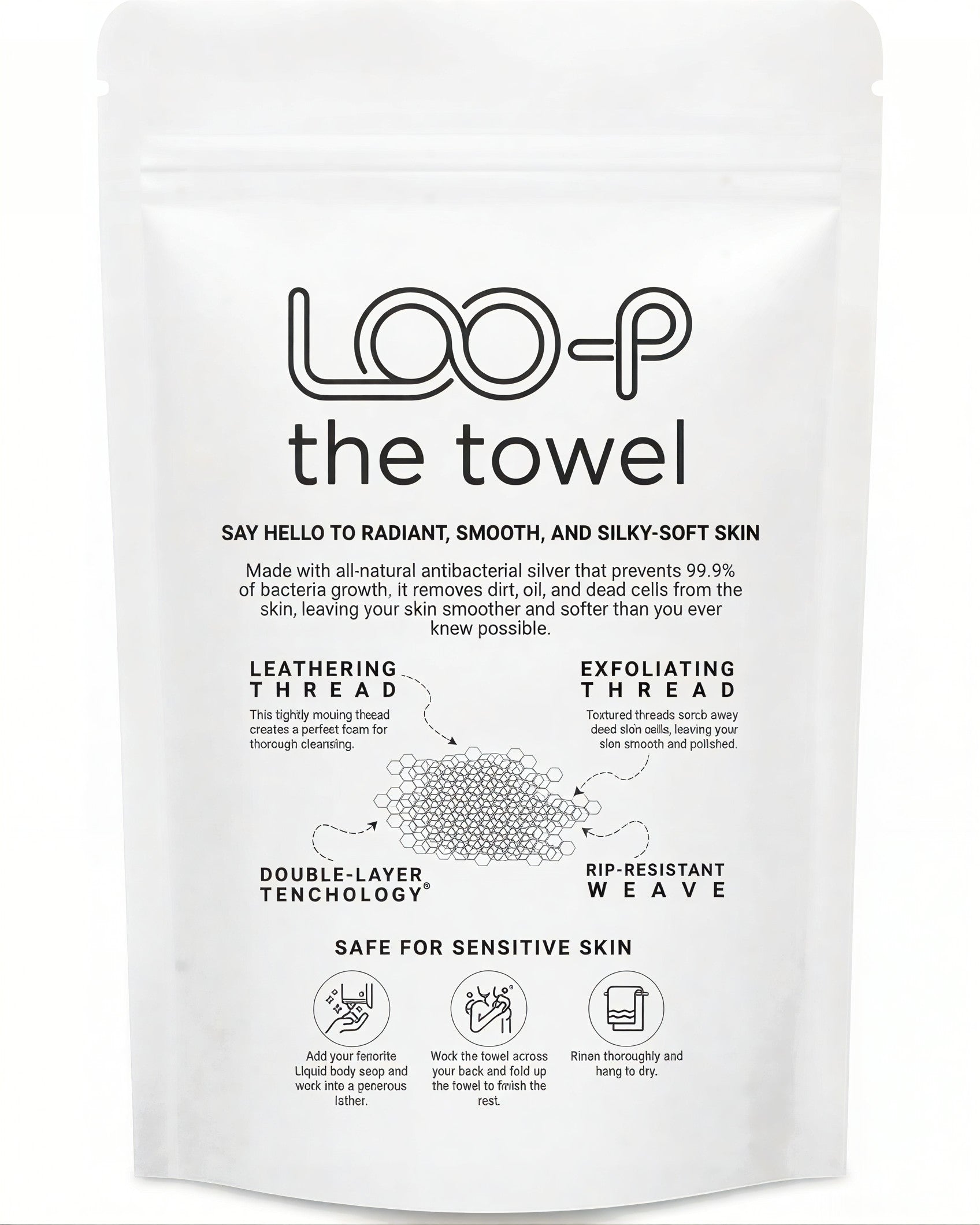 LOO-P Exfoliating Antibacterial Shower Towel